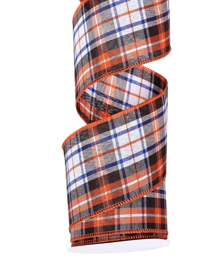 Ribest Fall Ribbon Wired, 2-1/2 Inch x 10 Yards, Fall Bulap Plaid Ribbon Wired for Wreaths Bows Crafts Decoration Gift Wrapping, Orange/Black/White/Blue